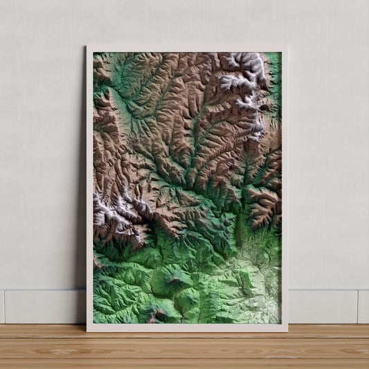 Mapa artístico del relieve de Sant Quirze Safaja, al Moianès, con 15 km de entorno y base topográfica ICGC. Presentación enmarcada.