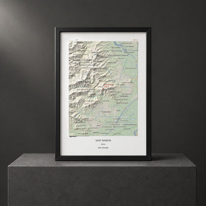 Mapa topográfico del relieve: Sant Ramon, 295 m. Presentación enmarcada. 21 × 30 cm.