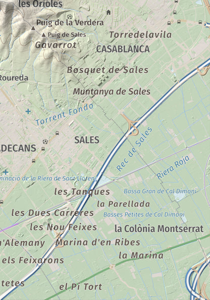 Mapa topográfico del relieve: Sant Ramon, 295 m. Detalle de la zona inferior derecha. 21 × 30 cm.