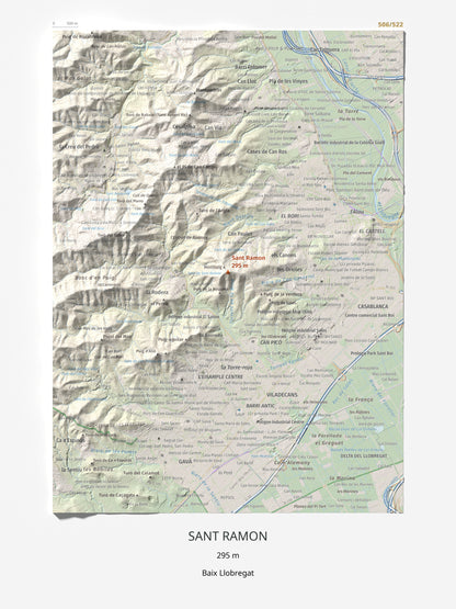 Mapa topográfico del relieve: Sant Ramon, 295 m. Lámina completa. 30 × 40 cm.