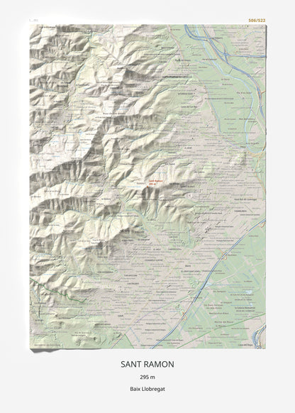 Mapa topográfico del relieve: Sant Ramon, 295 m. Lámina completa. 50 × 70 cm.