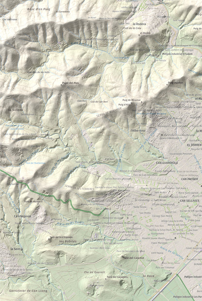 Mapa topográfico del relieve: Sant Ramon, 295 m. Detalle de la zona inferior izquierda. 61 × 91 cm.