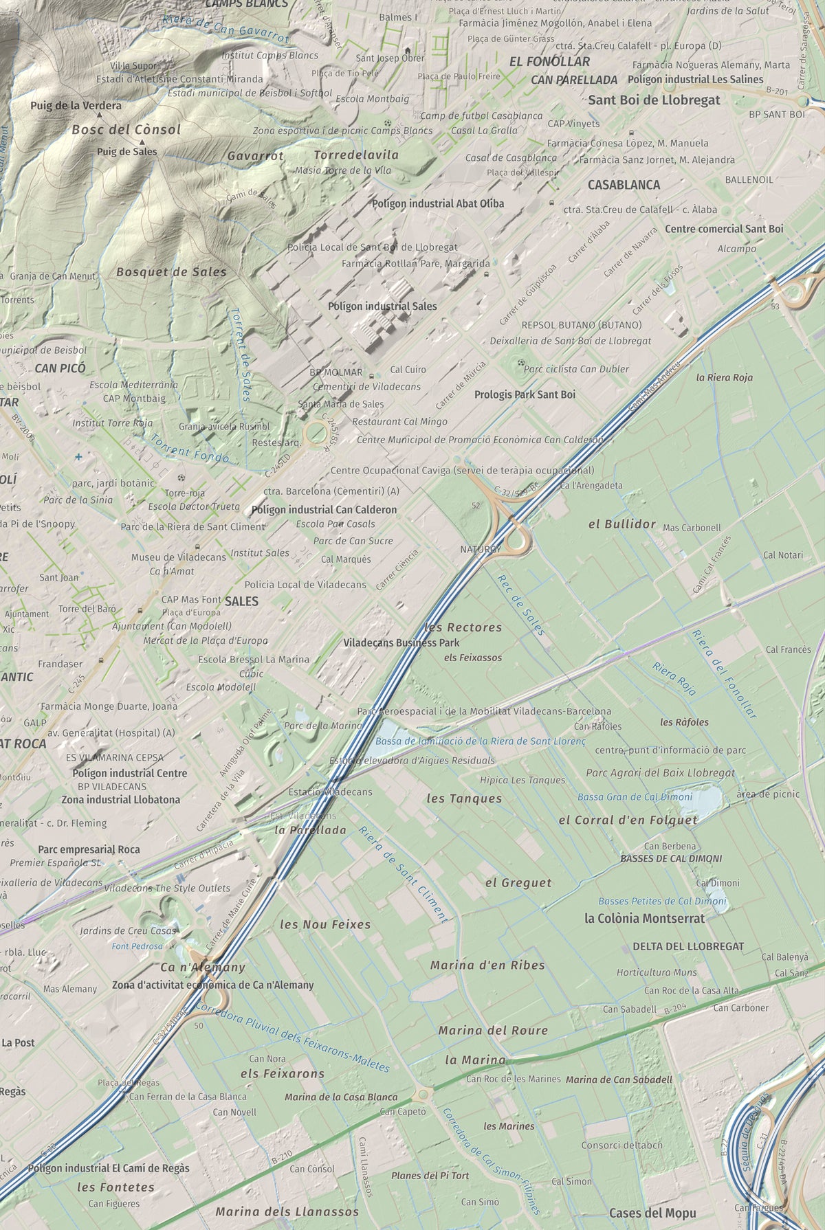 Mapa topográfico del relieve: Sant Ramon, 295 m. Detalle de la zona inferior derecha. 61 × 91 cm.