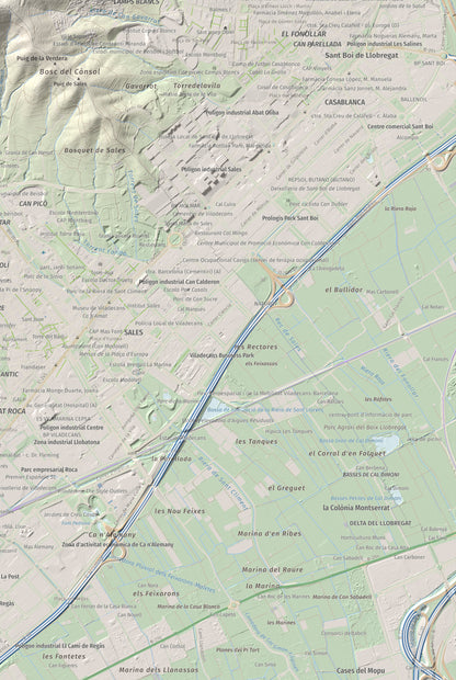 Mapa topográfico del relieve: Sant Ramon, 295 m. Detalle de la zona inferior derecha. 61 × 91 cm.