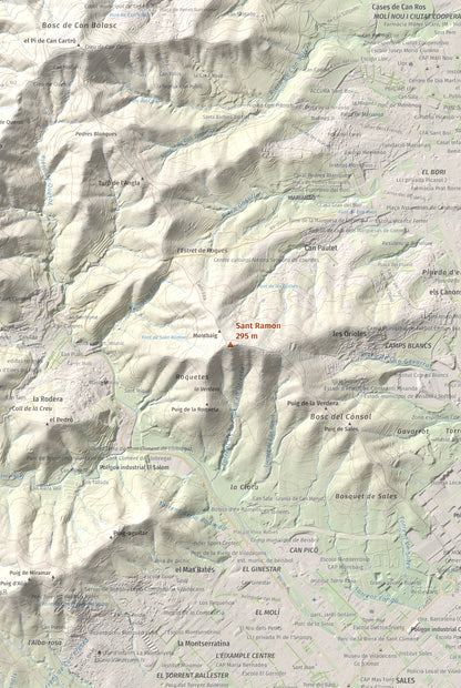 Mapa topográfico del relieve: Sant Ramon, 295 m. Detalle de la zona central. 61 × 91 cm.