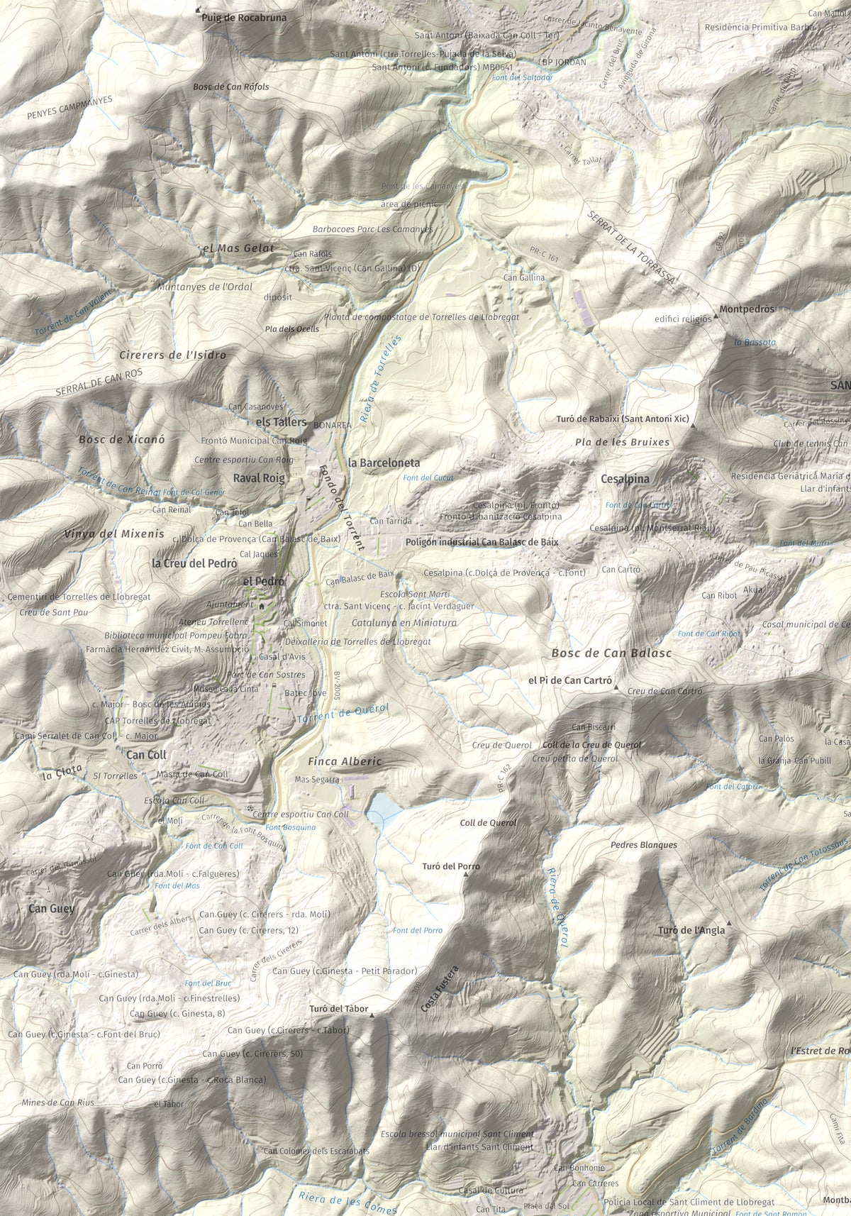 Mapa topográfico del relieve: Sant Ramon, 295 m. Detalle de la zona superior izquierda. 70 × 100 cm.