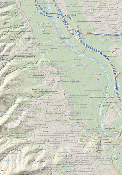 Mapa topográfico del relieve: Sant Ramon, 295 m. Detalle de la zona superior derecha. 70 × 100 cm.