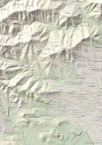 Mapa topográfico del relieve: Sant Ramon, 295 m. Detalle de la zona inferior izquierda. 70 × 100 cm.