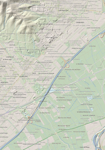 Mapa topográfico del relieve: Sant Ramon, 295 m. Detalle de la zona inferior derecha. 70 × 100 cm.