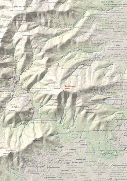 Mapa topográfico del relieve: Sant Ramon, 295 m. Detalle de la zona central. 70 × 100 cm.