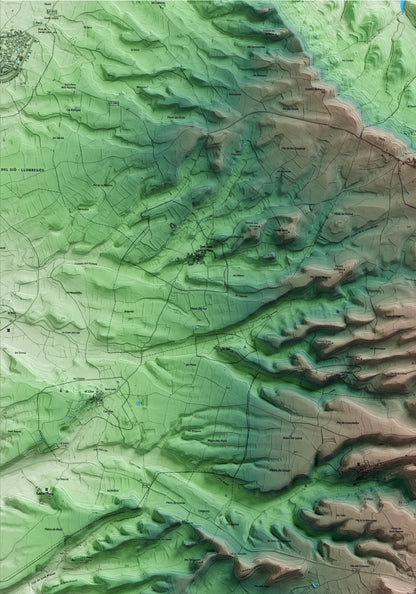 Mapa artístico del relieve de Sant Ramon, a la Segarra, con 15 km de entorno y base topográfica ICGC. Detalle de la zona superior izquierda.