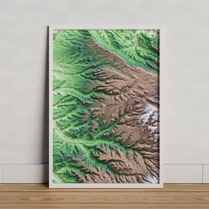 Mapa artístico del relieve de Sant Ramon, a la Segarra, con 15 km de entorno y base topográfica ICGC. Presentación enmarcada.