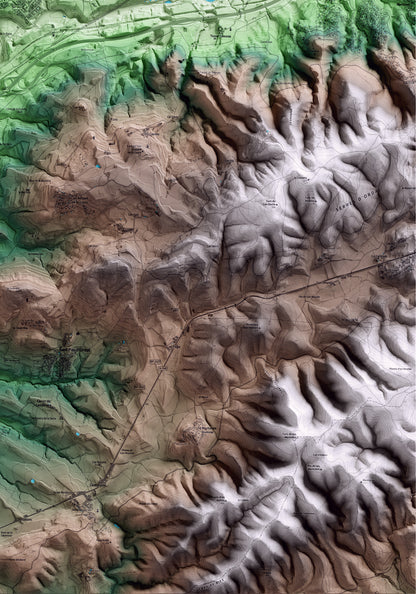 Mapa artístico del relieve de Sant Sadurní d'Anoia, al Alt Penedès, con 15 km de entorno y base topográfica ICGC. Detalle de la zona inferior derecha.