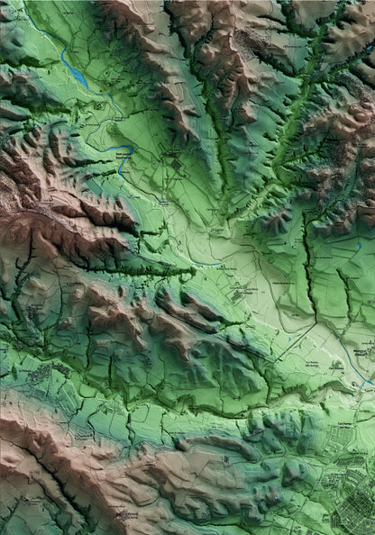 Mapa artístico del relieve de Sant Sadurní d'Anoia, al Alt Penedès, con 15 km de entorno y base topográfica ICGC. Detalle de la zona superior izquierda.
