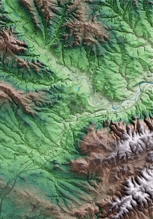 Mapa artístico del relieve de Sant Sadurní d'Anoia, al Alt Penedès, con 15 km de entorno y base topográfica ICGC