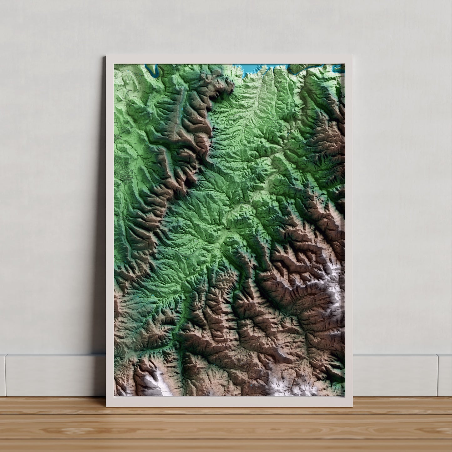 Mapa artístico del relieve de Sant Sadurní d'Osormort, a Osona, con 15 km de entorno y base topográfica ICGC. Presentación enmarcada.