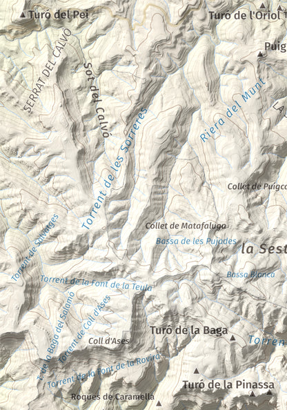 Mapa de relieve de Sant Sadurní de Gallifa, 942 m, Vallès Occidental, lámina 100 Cims de Trobart. Detalle de la zona superior izquierda. 21 × 30 cm.