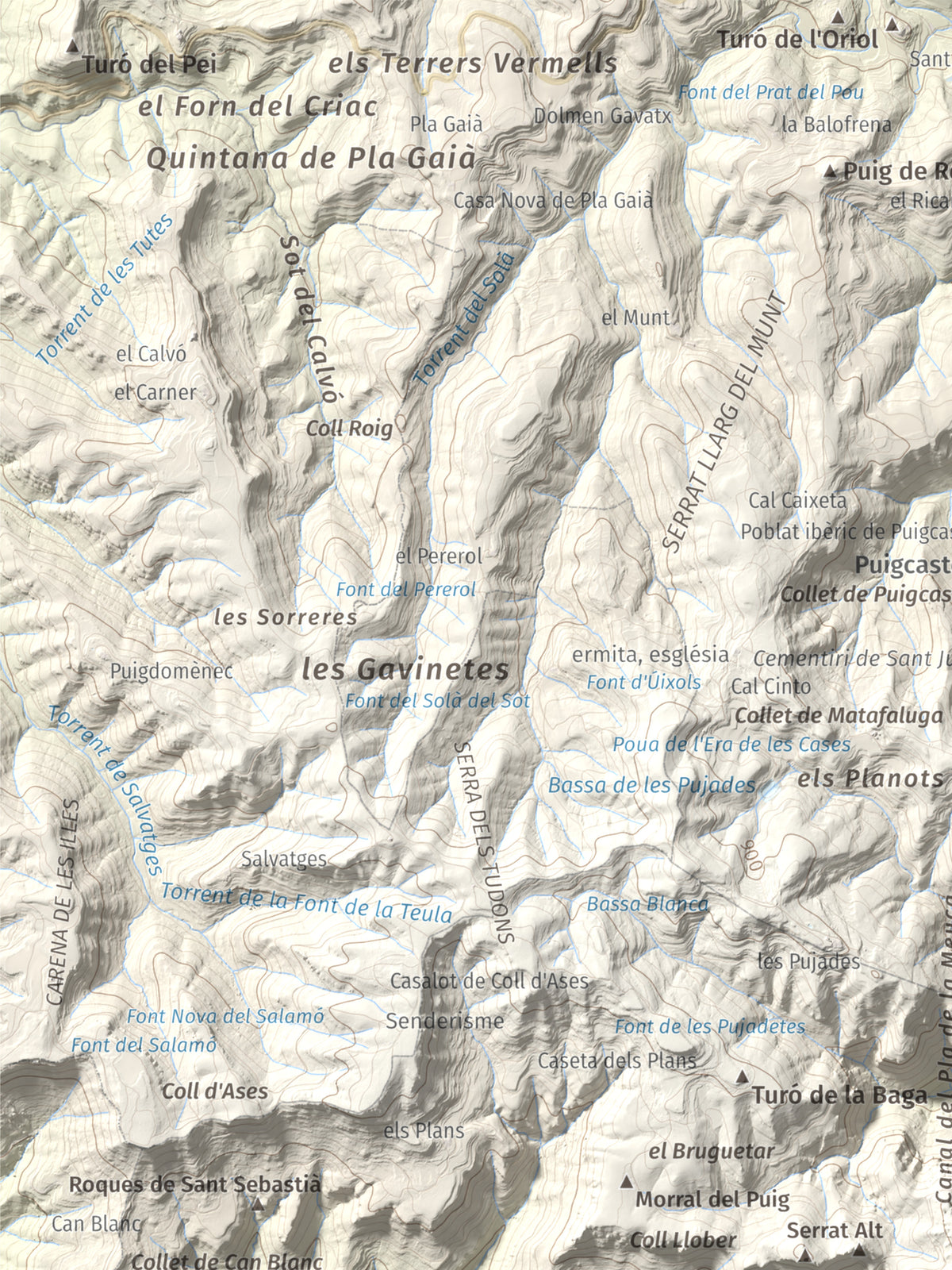 Mapa de relieve de Sant Sadurní de Gallifa, 942 m, Vallès Occidental, lámina 100 Cims de Trobart. Detalle de la zona superior izquierda. 30 × 40 cm.