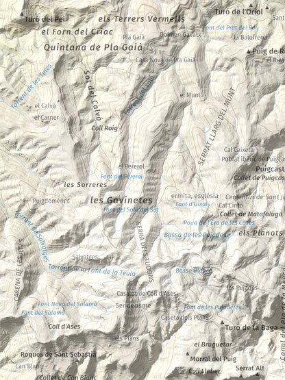 Mapa de relieve de Sant Sadurní de Gallifa, 942 m, Vallès Occidental, lámina 100 Cims de Trobart. Detalle de la zona superior izquierda. 30 × 40 cm.