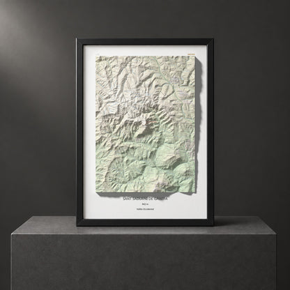 Mapa de relieve de Sant Sadurní de Gallifa, 942 m, Vallès Occidental, lámina 100 Cims de Trobart. Presentación enmarcada. 50 × 70 cm.