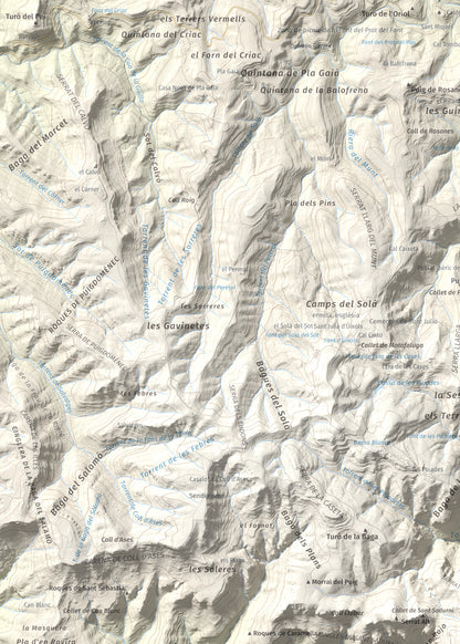 Mapa de relieve de Sant Sadurní de Gallifa, 942 m, Vallès Occidental, lámina 100 Cims de Trobart. Detalle de la zona superior izquierda. 50 × 70 cm.