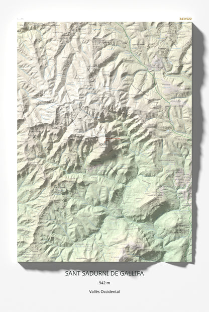 Mapa de relieve de Sant Sadurní de Gallifa, 942 m, Vallès Occidental, lámina 100 Cims de Trobart 61 × 91 cm.