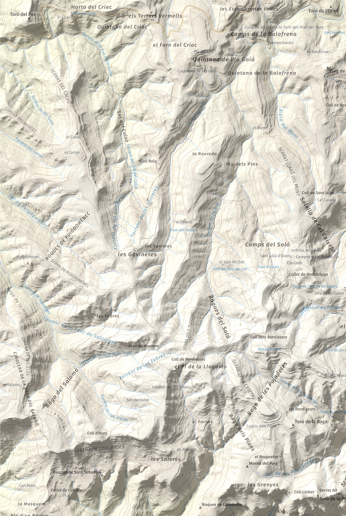 Mapa de relieve de Sant Sadurní de Gallifa, 942 m, Vallès Occidental, lámina 100 Cims de Trobart. Detalle de la zona superior izquierda. 61 × 91 cm.
