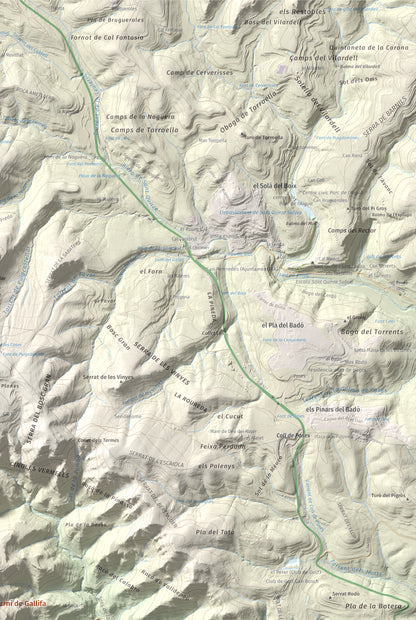 Mapa de relieve de Sant Sadurní de Gallifa, 942 m, Vallès Occidental, lámina 100 Cims de Trobart. Detalle de la zona superior derecha. 61 × 91 cm.