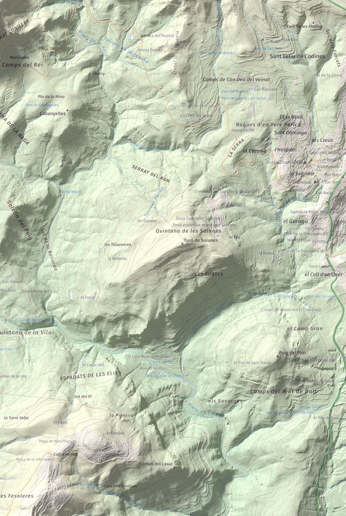 Mapa de relieve de Sant Sadurní de Gallifa, 942 m, Vallès Occidental, lámina 100 Cims de Trobart. Detalle de la zona inferior derecha. 61 × 91 cm.
