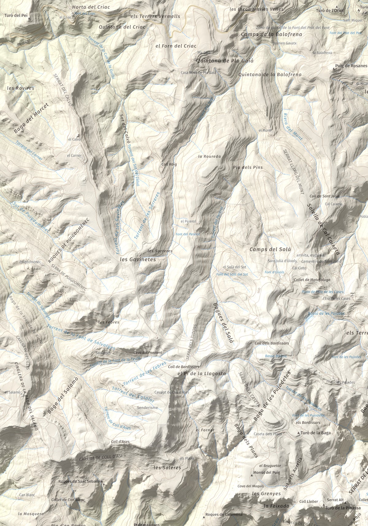 Mapa de relieve de Sant Sadurní de Gallifa, 942 m, Vallès Occidental, lámina 100 Cims de Trobart. Detalle de la zona superior izquierda. 70 × 100 cm.
