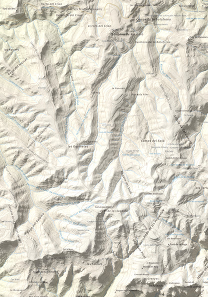 Mapa de relieve de Sant Sadurní de Gallifa, 942 m, Vallès Occidental, lámina 100 Cims de Trobart. Detalle de la zona superior izquierda. 70 × 100 cm.