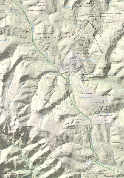 Mapa de relieve de Sant Sadurní de Gallifa, 942 m, Vallès Occidental, lámina 100 Cims de Trobart. Detalle de la zona superior derecha. 70 × 100 cm.