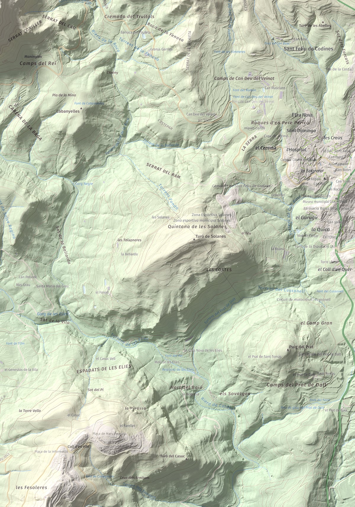 Mapa de relieve de Sant Sadurní de Gallifa, 942 m, Vallès Occidental, lámina 100 Cims de Trobart. Detalle de la zona inferior derecha. 70 × 100 cm.