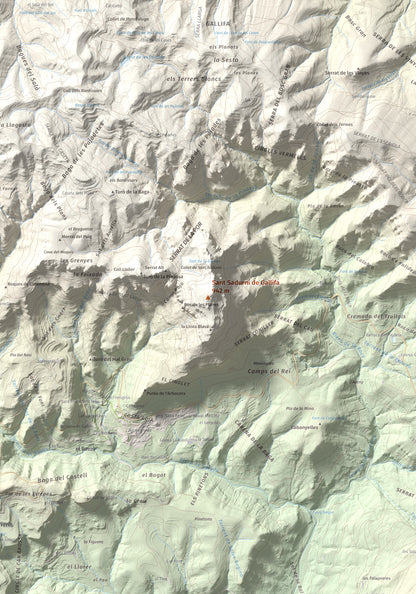 Mapa de relieve de Sant Sadurní de Gallifa, 942 m, Vallès Occidental, lámina 100 Cims de Trobart. Detalle de la zona central. 70 × 100 cm.