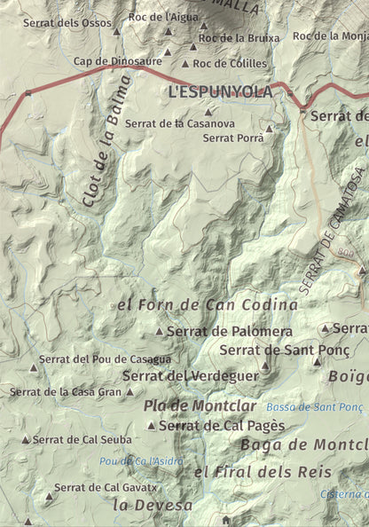 Mapa de relieve de Sant Salvador, 1157 m, Berguedà, lámina 100 Cims de Trobart. Detalle de la zona inferior izquierda. 21 × 30 cm.