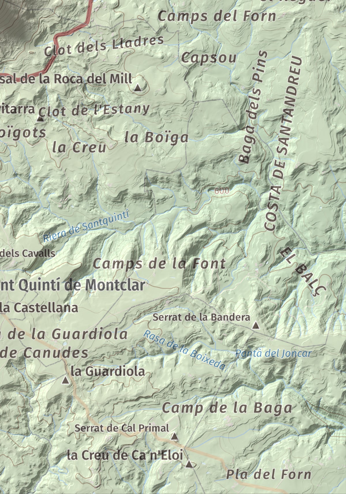 Mapa de relieve de Sant Salvador, 1157 m, Berguedà, lámina 100 Cims de Trobart. Detalle de la zona inferior derecha. 21 × 30 cm.