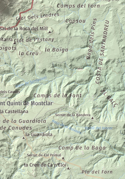 Mapa de relieve de Sant Salvador, 1157 m, Berguedà, lámina 100 Cims de Trobart. Detalle de la zona inferior derecha. 21 × 30 cm.