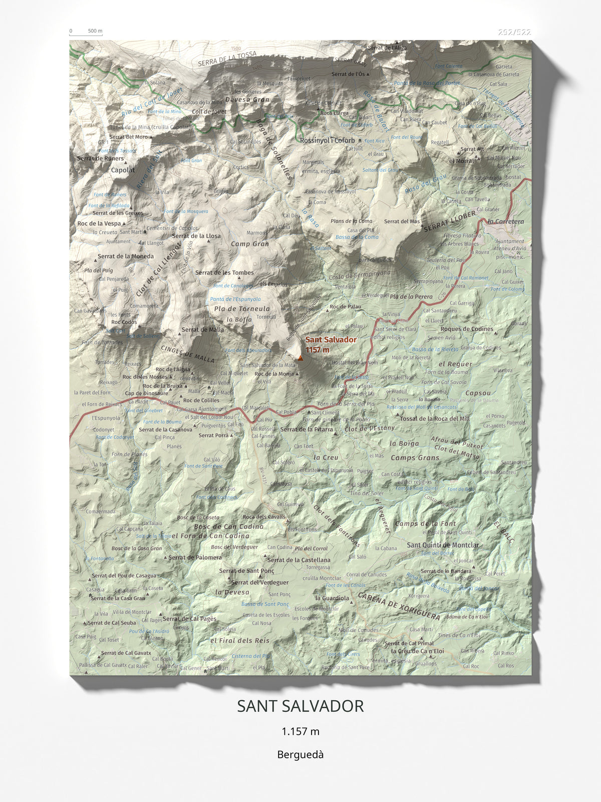 Mapa de relieve de Sant Salvador, 1157 m, Berguedà, lámina 100 Cims de Trobart 30 × 40 cm.