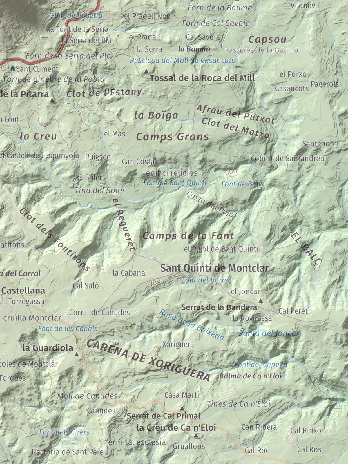 Mapa de relieve de Sant Salvador, 1157 m, Berguedà, lámina 100 Cims de Trobart. Detalle de la zona inferior derecha. 30 × 40 cm.
