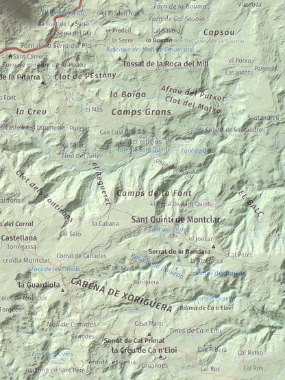 Mapa de relieve de Sant Salvador, 1157 m, Berguedà, lámina 100 Cims de Trobart. Detalle de la zona inferior derecha. 30 × 40 cm.