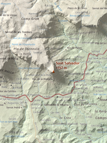 Mapa de relieve de Sant Salvador, 1157 m, Berguedà, lámina 100 Cims de Trobart. Detalle de la zona central. 30 × 40 cm.