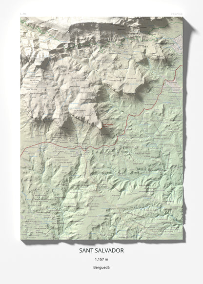 Mapa de relieve de Sant Salvador, 1157 m, Berguedà, lámina 100 Cims de Trobart 50 × 70 cm.