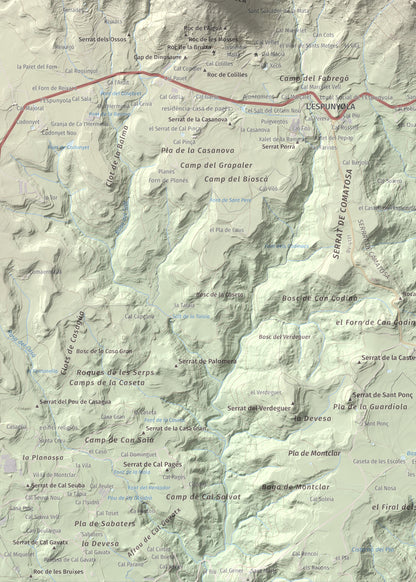 Mapa de relieve de Sant Salvador, 1157 m, Berguedà, lámina 100 Cims de Trobart. Detalle de la zona inferior izquierda. 50 × 70 cm.