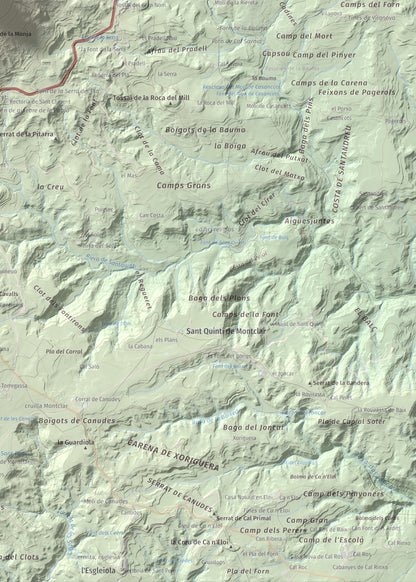 Mapa de relieve de Sant Salvador, 1157 m, Berguedà, lámina 100 Cims de Trobart. Detalle de la zona inferior derecha. 50 × 70 cm.