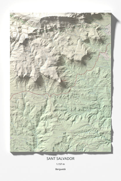 Mapa de relieve de Sant Salvador, 1157 m, Berguedà, lámina 100 Cims de Trobart 61 × 91 cm.