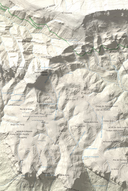 Mapa de relieve de Sant Salvador, 1157 m, Berguedà, lámina 100 Cims de Trobart. Detalle de la zona superior izquierda. 61 × 91 cm.