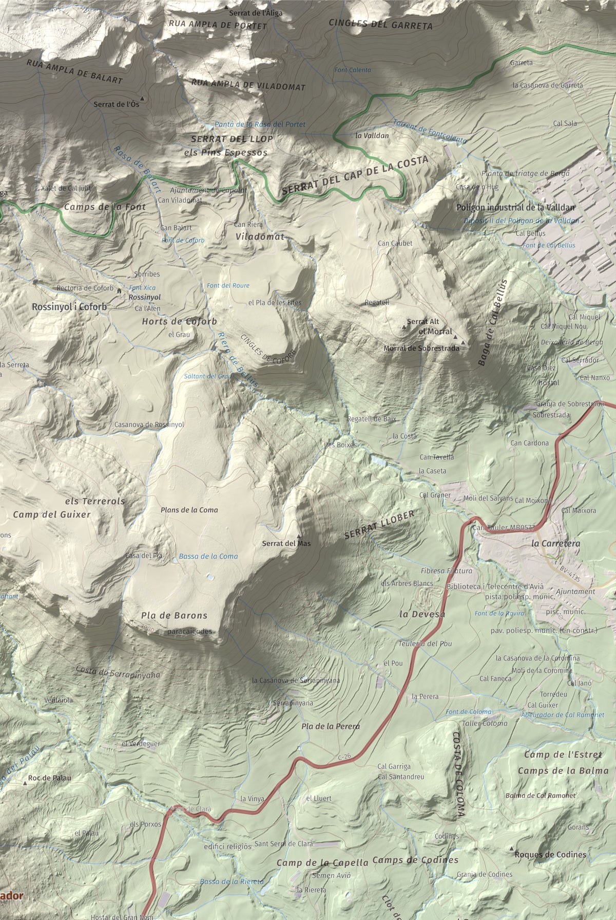 Mapa de relieve de Sant Salvador, 1157 m, Berguedà, lámina 100 Cims de Trobart. Detalle de la zona superior derecha. 61 × 91 cm.