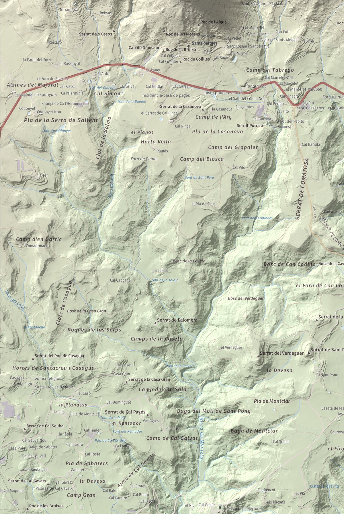 Mapa de relieve de Sant Salvador, 1157 m, Berguedà, lámina 100 Cims de Trobart. Detalle de la zona inferior izquierda. 61 × 91 cm.