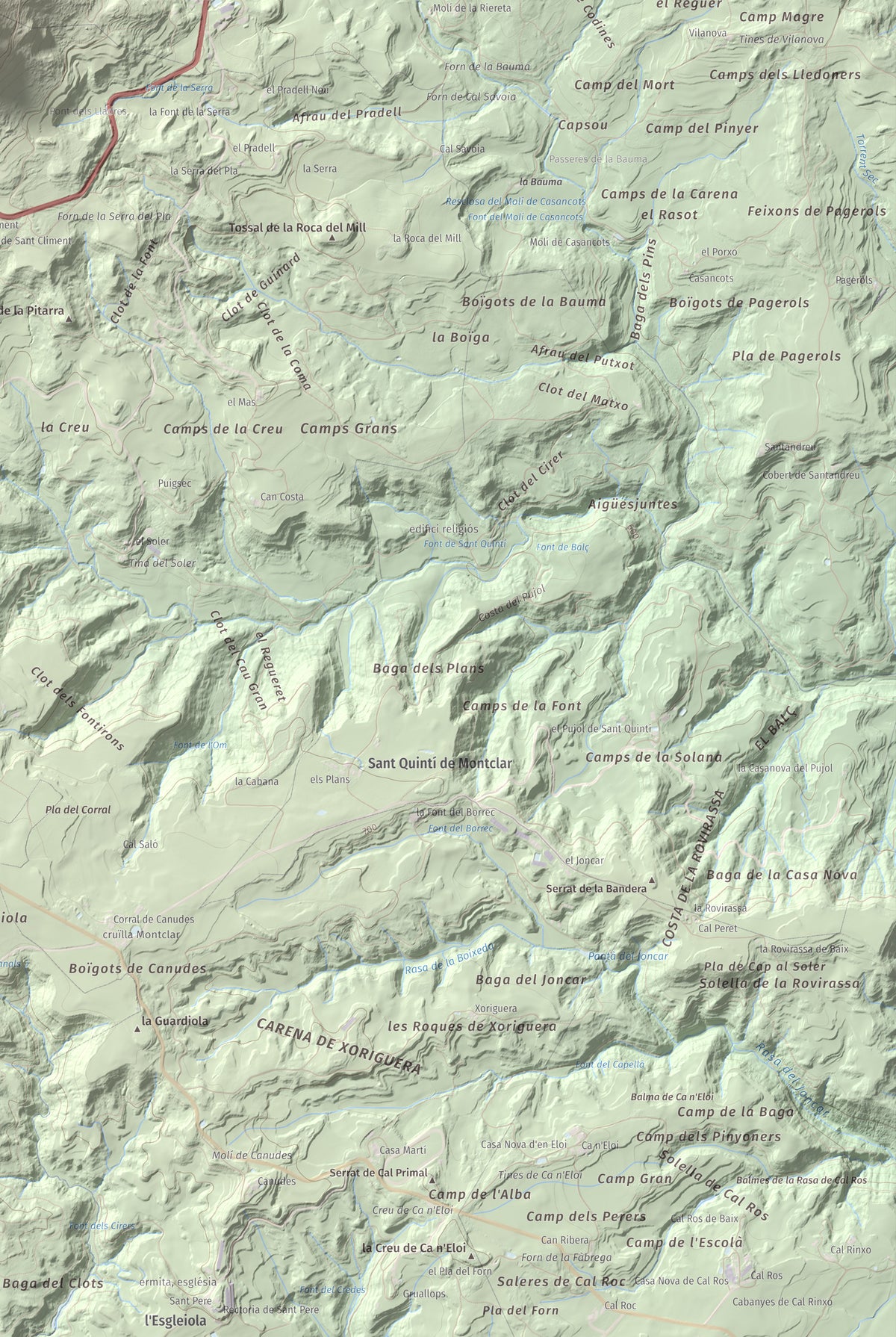 Mapa de relieve de Sant Salvador, 1157 m, Berguedà, lámina 100 Cims de Trobart. Detalle de la zona inferior derecha. 61 × 91 cm.