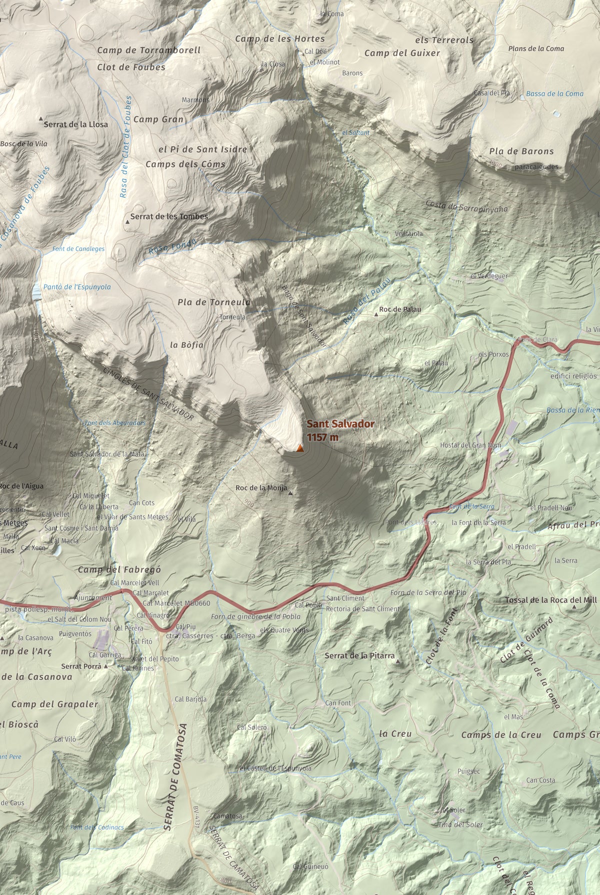 Mapa de relieve de Sant Salvador, 1157 m, Berguedà, lámina 100 Cims de Trobart. Detalle de la zona central. 61 × 91 cm.